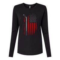 American Flag Hockey Apparel Gift Hockey Funny Gift Womens Cotton Relaxed Long Sleeve T-Shirt