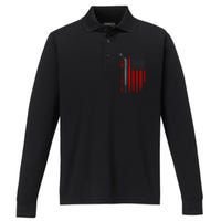 American Flag Hockey Apparel Gift Hockey Funny Gift Performance Long Sleeve Polo