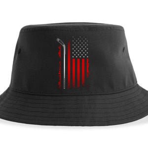 American Flag Hockey Apparel Gift Hockey Funny Gift Sustainable Bucket Hat