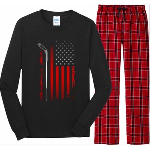 American Flag Hockey Apparel Gift Hockey Funny Gift Long Sleeve Pajama Set