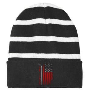 American Flag Hockey Apparel Gift Hockey Funny Gift Striped Beanie with Solid Band