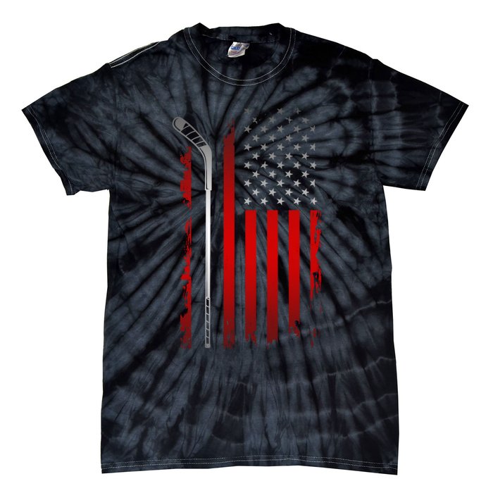 American Flag Hockey Apparel Gift Hockey Funny Gift Tie-Dye T-Shirt