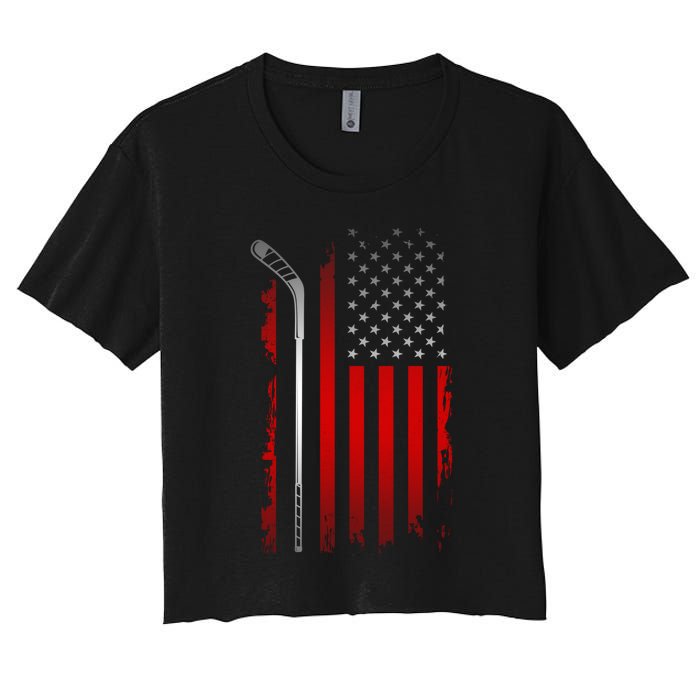 American Flag Hockey Apparel Gift Hockey Funny Gift Women's Crop Top Tee