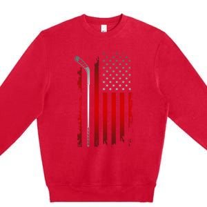 American Flag Hockey Apparel Gift Hockey Funny Gift Premium Crewneck Sweatshirt