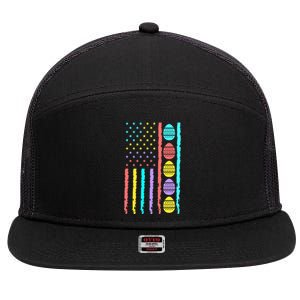 American Flag Happy Easter Egg Hunting Patriotic Easter Day 7 Panel Mesh Trucker Snapback Hat