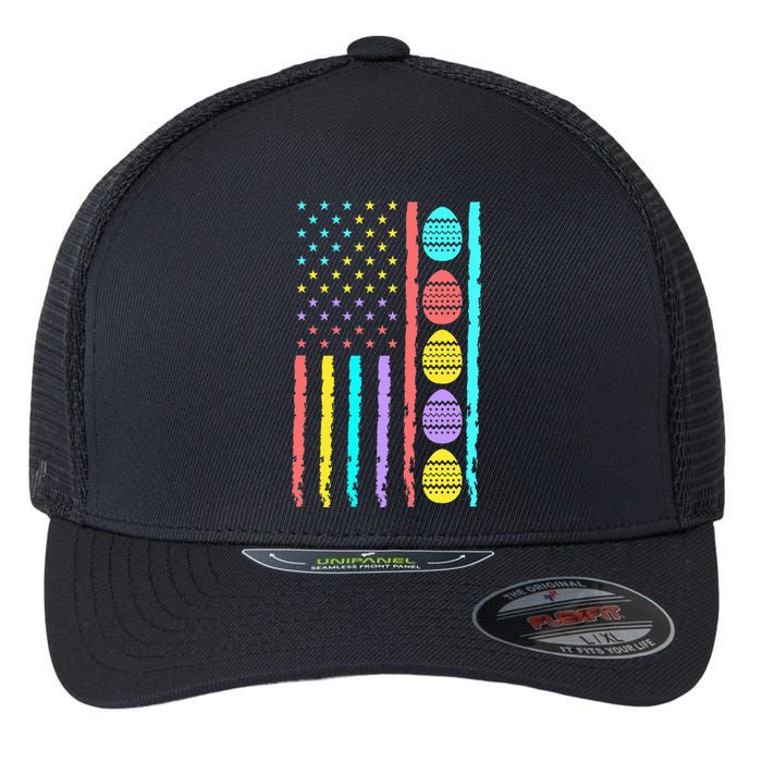 American Flag Happy Easter Egg Hunting Patriotic Easter Day Flexfit Unipanel Trucker Cap