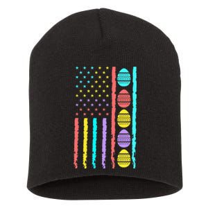 American Flag Happy Easter Egg Hunting Patriotic Easter Day Short Acrylic Beanie