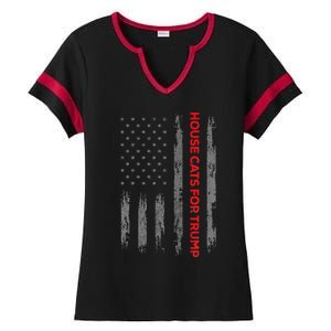 American Flag House Cats For Trump 2024 Trump Cats Ladies Halftime Notch Neck Tee