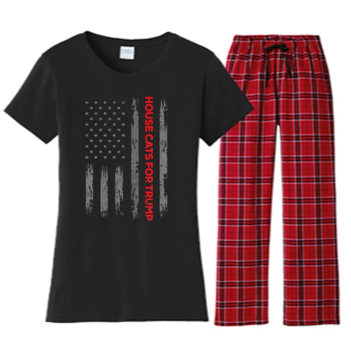 American Flag House Cats For Trump 2024 Trump Cats Women's Flannel Pajama Set