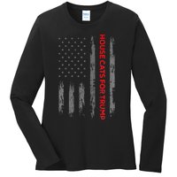 American Flag House Cats For Trump 2024 Trump Cats Ladies Long Sleeve Shirt