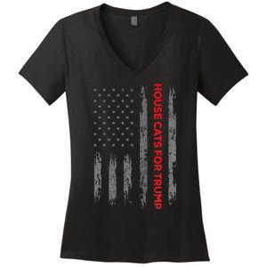 American Flag House Cats For Trump 2024 Trump Cats Women's V-Neck T-Shirt