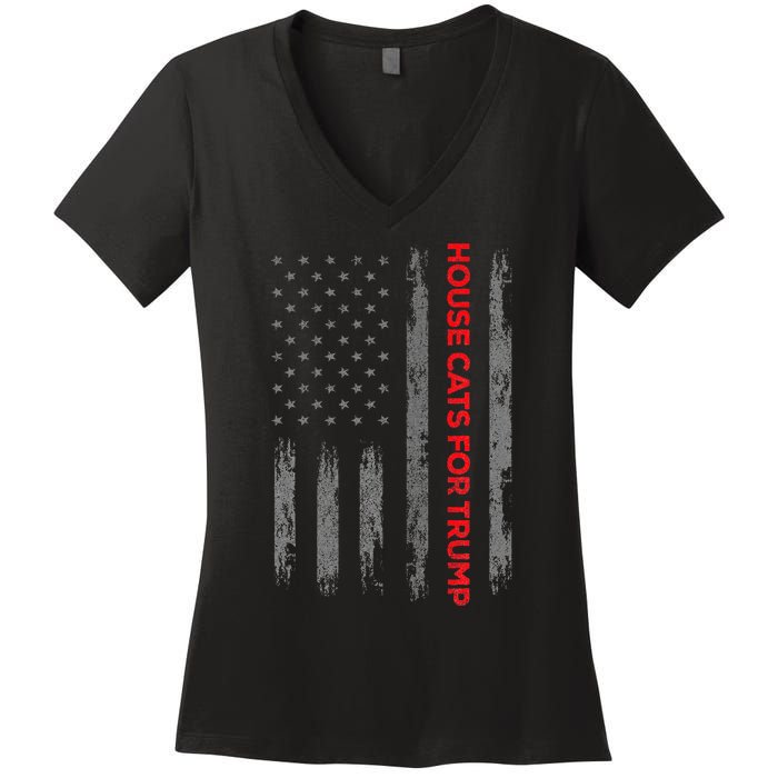 American Flag House Cats For Trump 2024 Trump Cats Women's V-Neck T-Shirt