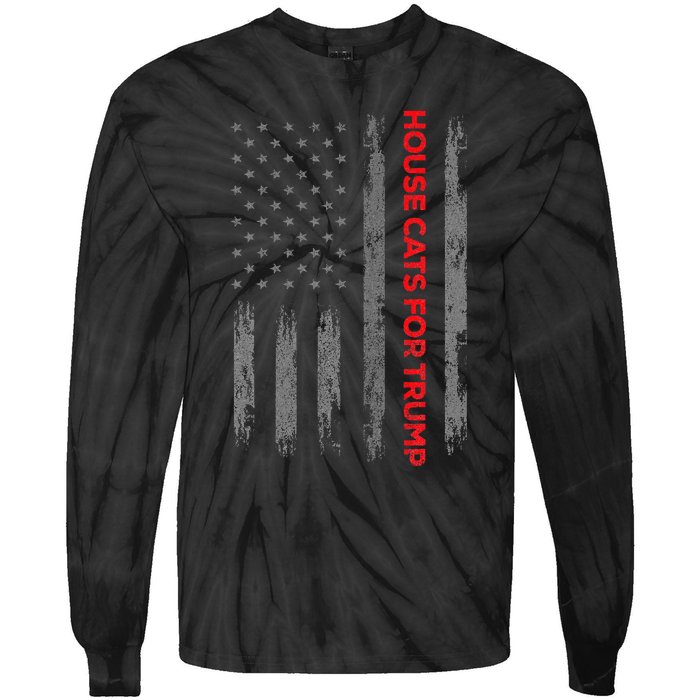 American Flag House Cats For Trump 2024 Trump Cats Tie-Dye Long Sleeve Shirt