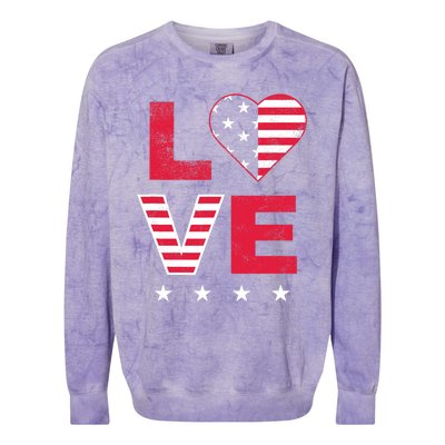 American Flag Heart Red White Blue Cute 4th of July Top Colorblast Crewneck Sweatshirt