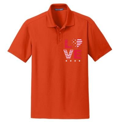 American Flag Heart Red White Blue Cute 4th of July Top Dry Zone Grid Polo