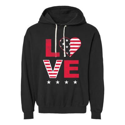 American Flag Heart Red White Blue Cute 4th of July Top Garment-Dyed Fleece Hoodie