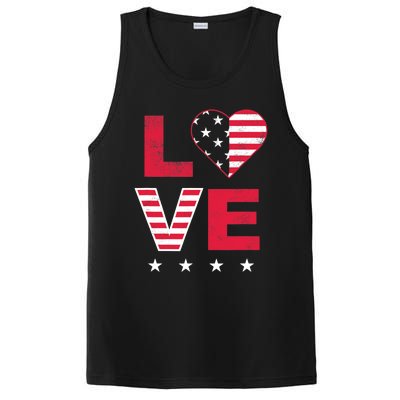 American Flag Heart Red White Blue Cute 4th of July Top PosiCharge Competitor Tank