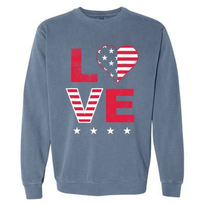 American Flag Heart Red White Blue Cute 4th of July Top Garment-Dyed Sweatshirt