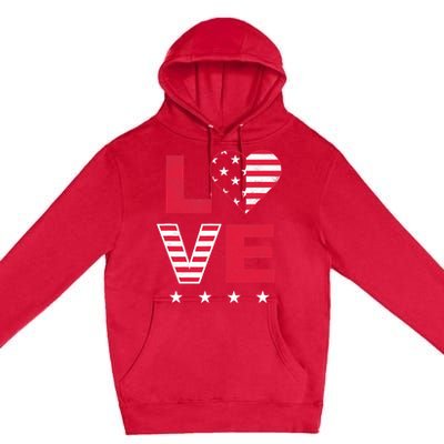 American Flag Heart Red White Blue Cute 4th of July Top Premium Pullover Hoodie