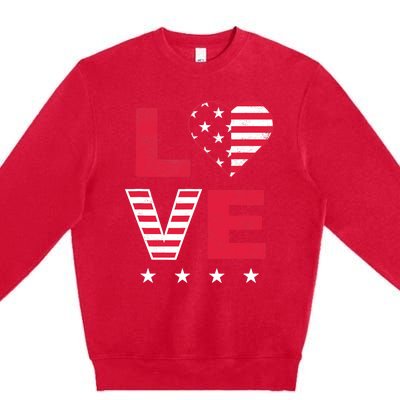 American Flag Heart Red White Blue Cute 4th of July Top Premium Crewneck Sweatshirt