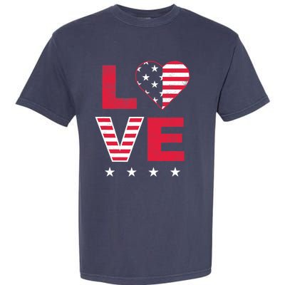 American Flag Heart Red White Blue Cute 4th of July Top Garment-Dyed Heavyweight T-Shirt