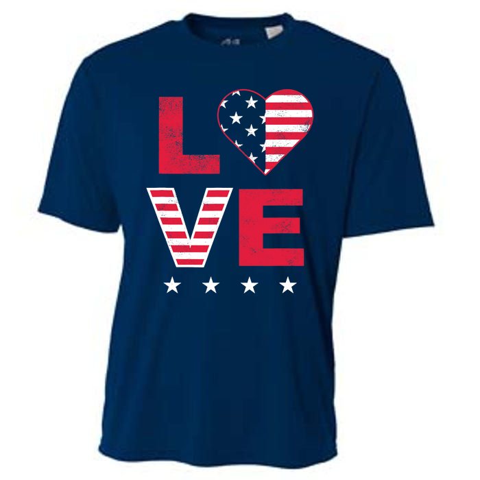 American Flag Heart Red White Blue Cute 4th of July Top Cooling Performance Crew T-Shirt