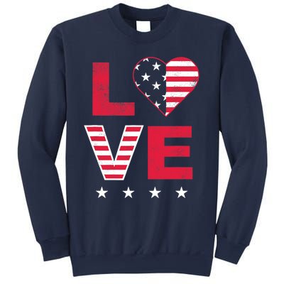 American Flag Heart Red White Blue Cute 4th of July Top Sweatshirt