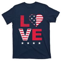 American Flag Heart Red White Blue Cute 4th of July Top T-Shirt