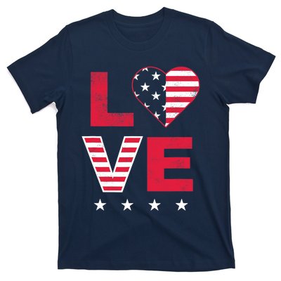 American Flag Heart Red White Blue Cute 4th of July Top T-Shirt