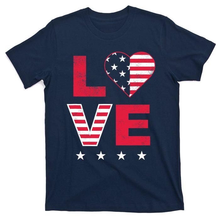 American Flag Heart Red White Blue Cute 4th of July Top T-Shirt