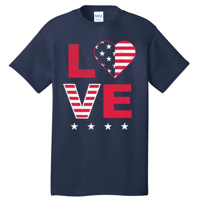 American Flag Heart Red White Blue Cute 4th of July Top Tall T-Shirt