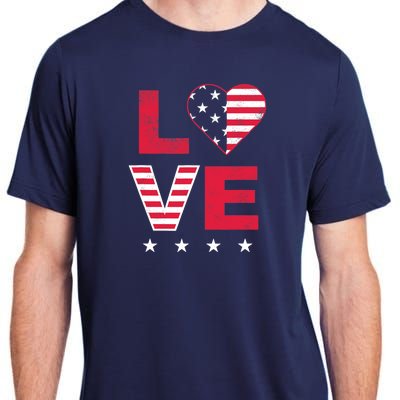 American Flag Heart Red White Blue Cute 4th of July Top Adult ChromaSoft Performance T-Shirt