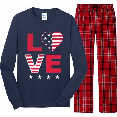 American Flag Heart Red White Blue Cute 4th of July Top Long Sleeve Pajama Set