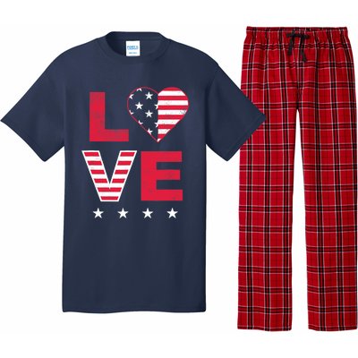 American Flag Heart Red White Blue Cute 4th of July Top Pajama Set