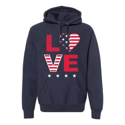 American Flag Heart Red White Blue Cute 4th of July Top Premium Hoodie