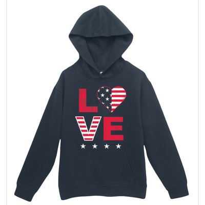 American Flag Heart Red White Blue Cute 4th of July Top Urban Pullover Hoodie