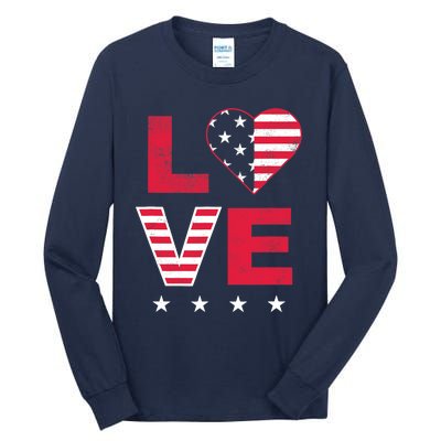 American Flag Heart Red White Blue Cute 4th of July Top Tall Long Sleeve T-Shirt