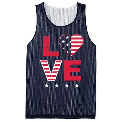 American Flag Heart Red White Blue Cute 4th of July Top Mesh Reversible Basketball Jersey Tank