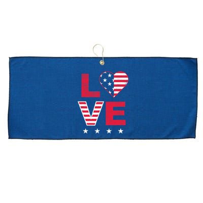 American Flag Heart Red White Blue Cute 4th of July Top Large Microfiber Waffle Golf Towel