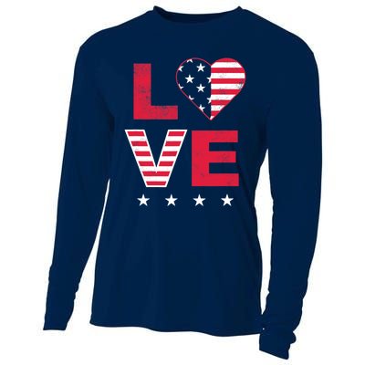 American Flag Heart Red White Blue Cute 4th of July Top Cooling Performance Long Sleeve Crew