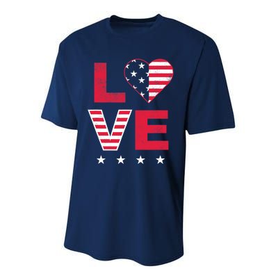 American Flag Heart Red White Blue Cute 4th of July Top Performance Sprint T-Shirt