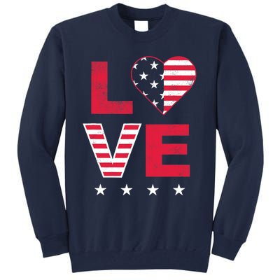 American Flag Heart Red White Blue Cute 4th of July Top Tall Sweatshirt