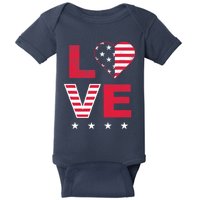 American Flag Heart Red White Blue Cute 4th of July Top Baby Bodysuit