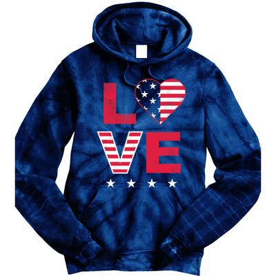 American Flag Heart Red White Blue Cute 4th of July Top Tie Dye Hoodie