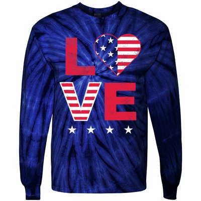 American Flag Heart Red White Blue Cute 4th of July Top Tie-Dye Long Sleeve Shirt