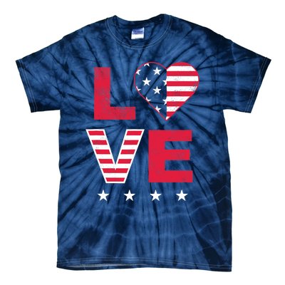 American Flag Heart Red White Blue Cute 4th of July Top Tie-Dye T-Shirt