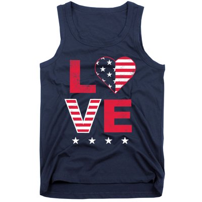 American Flag Heart Red White Blue Cute 4th of July Top Tank Top