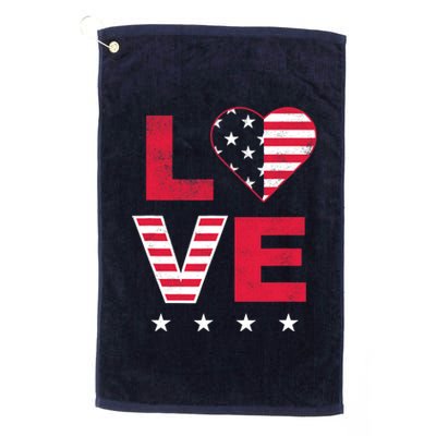 American Flag Heart Red White Blue Cute 4th of July Top Platinum Collection Golf Towel