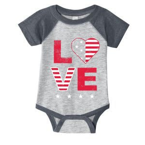 American Flag Heart Red White Blue Cute 4th of July Top Infant Baby Jersey Bodysuit