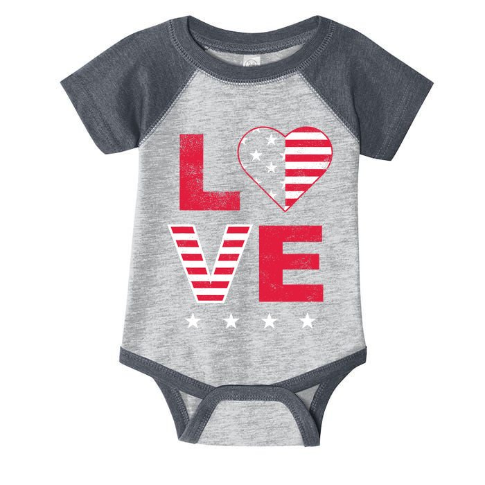 American Flag Heart Red White Blue Cute 4th of July Top Infant Baby Jersey Bodysuit